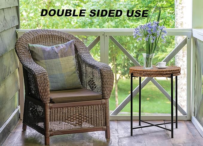 Small Wicker Round End Table, 16.5 in Rattan End Tables with Removable Tray, Waterproof Sofa Coffee Side Table - Photo 7