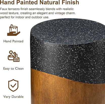 Giltzhome 17.25" H Decorative Garden Stool, Faux Terrazzo End Table Planter Stand Accent Table for Garden Patio Lawn Home Indoor Outdoor, Black