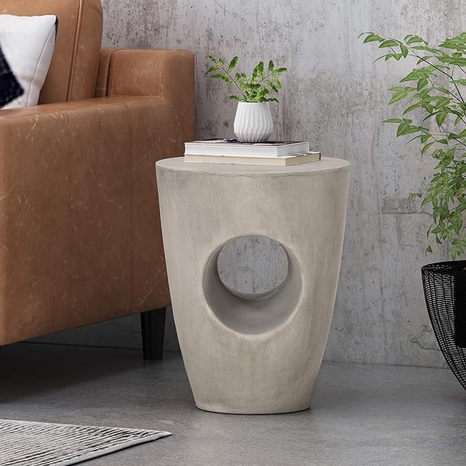 Samuel Indoor Contemporary Lightweight Concrete Accent Side Table - Photo 2