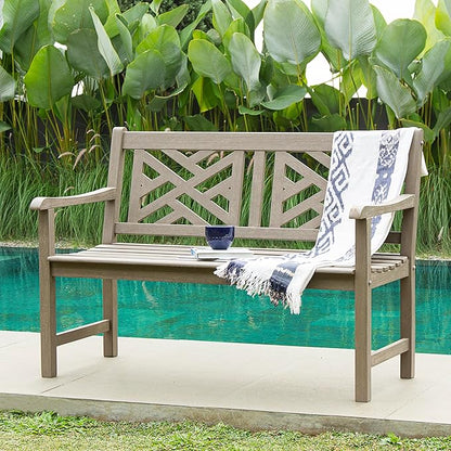 Cambridge Casual Teak Maine 4-Foot Outdoor Garden Bench, Solid Teak Wood in Weathered Gray Finish, Weather-Resistant Patio Furniture for Porch, Lawn, Backyard, Deck, Balcony, or Outdoor Seating Area