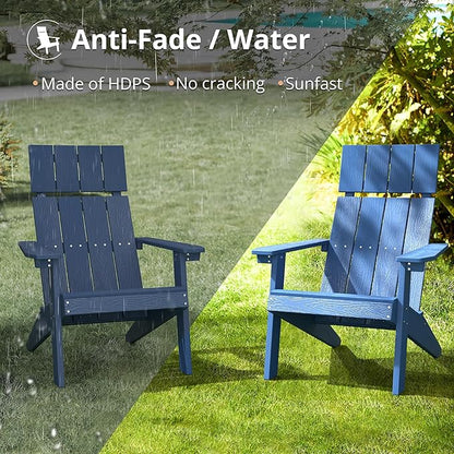 LUE BONA Modern Adirondack Chair, HDPS, Navy Blue, High Back, Weather Resistant, 330LBS, Chair for Patio, Deck, Pool, Contemporary Design