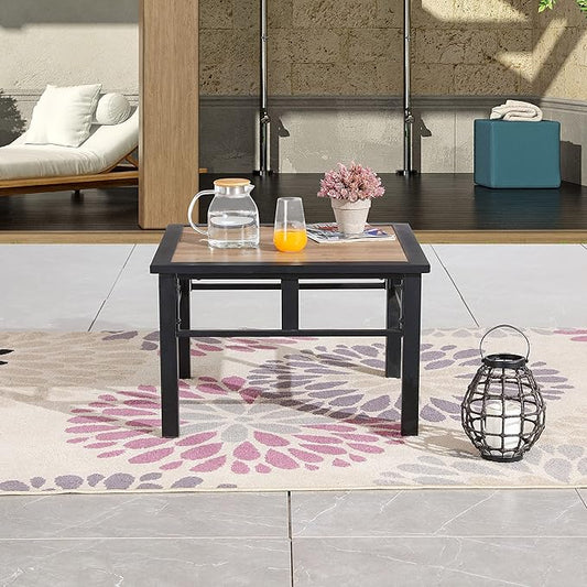 PatioFestival Aluminum Composite Panel Outdoor End Table, Weather Resistant, Black with Wood Grain, Square, Modern, Outdoor Side Table