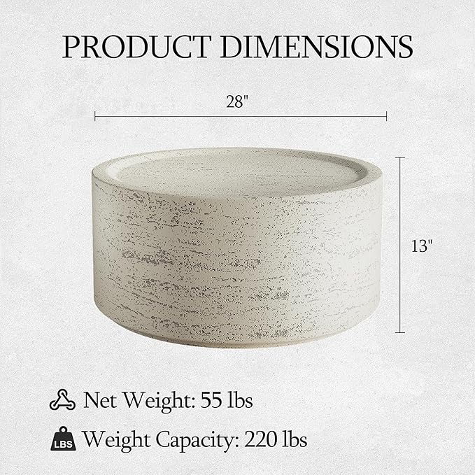 UPHA 28" Round Outdoor Coffee Table, Modern Hollow Concrete Patio Table - Photo 2