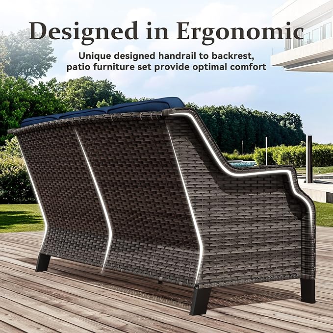 Wicker Patio Furniture Sets, 7 Pieces Outdoor Furniture with Patio Chairs, Outdoor 3-Seater Sofa, Ottoman, Coffee Table - Photo 5