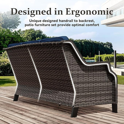 Outdoor Patio Sofa Wicker 3 Seater Sofa, Rattan Couch with Deep Seat and Olefin Cushions, High Backrest, All-Weather for Balcony, Deck, Backyard