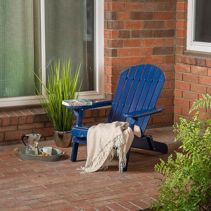 Adirondack Chair, Folding Adirondack Chairs, Acacia Wood Material, Fire Pit Chairs Features Slatted Seat and Back, Wide Armrests, for Deck Backyard Patio Outdoor Garden (Blue)