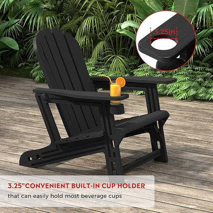 Costaelm Cayman 2-Piece HDPE Plastic Adirondack Patio Chair Set with 18" Side Table, Black