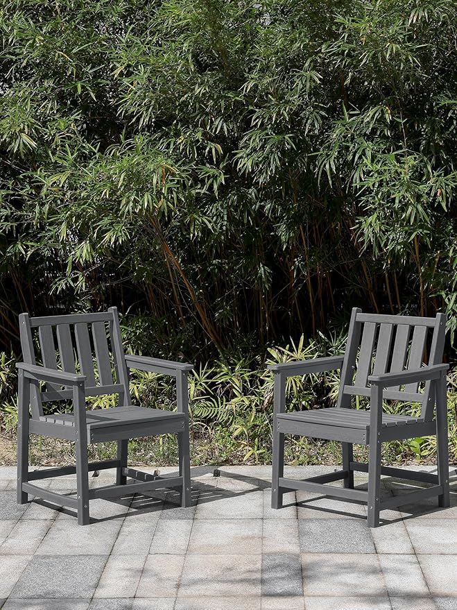 Patio Dining Chair Set of 2, HDPE Outdoor Dining Chair, Ergonomic HDPE Dining Chairs with Deep Seating - Photo 4