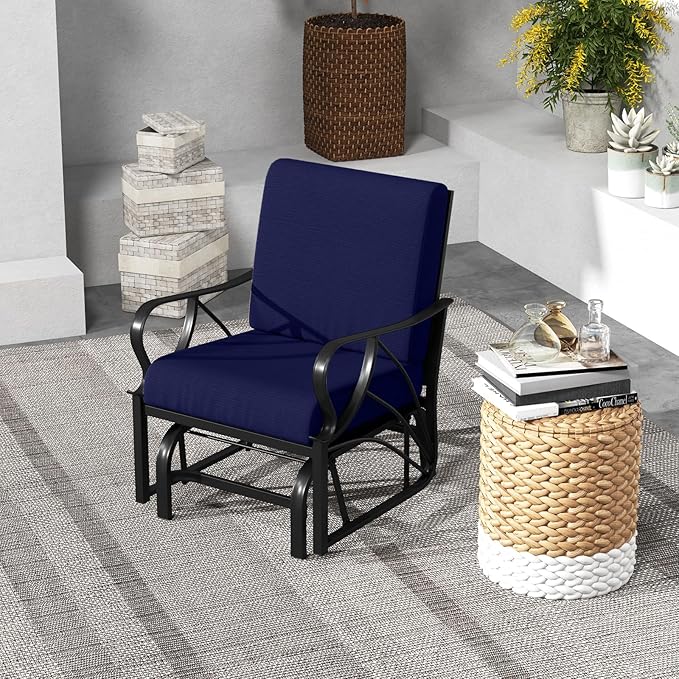 Giantex 2-Pack Outdoor Glider, Patio Rocking Chair with Thick Cushion, Sturdy Metal Frame, Curved Armrest - Photo 8