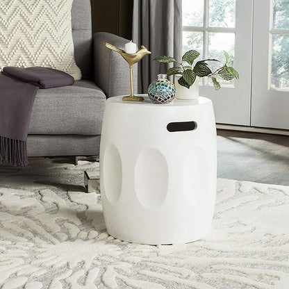 Safavieh Outdoor Collection Zuri Modern Concrete Ivory Round 17.7-inch Accent Table
