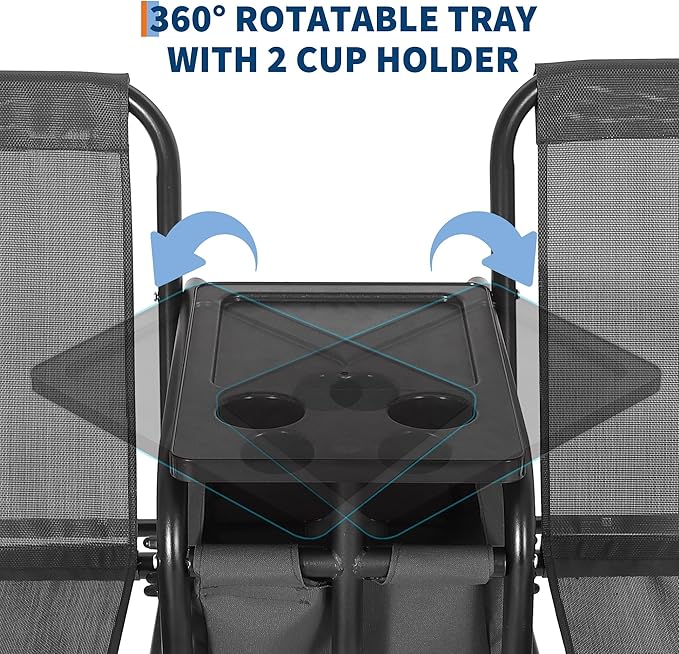 Porch Swing with Cup Holders & Pivot Storage Table & Cooler Bag with Adjustable Canopy for 2 Person Patio Swing for - Photo 8