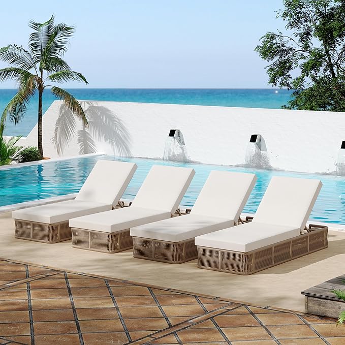 Merax 4-Pieces Outdoor Chaise Lounge Chair Set – Adjustable Woven Rope Sun Lounger with 5-Position Backrest - Photo 3