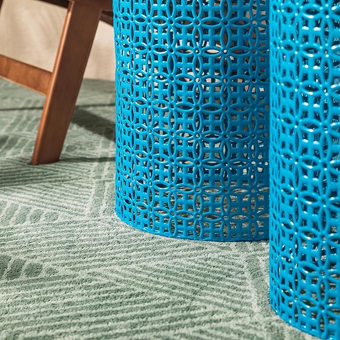 Glitzhome Outdoor Side Table Set of 2, Decorative Garden Stool for Patio Heavy Duty Metal Frame Accent Table Modern End Table, Glossy Blue
