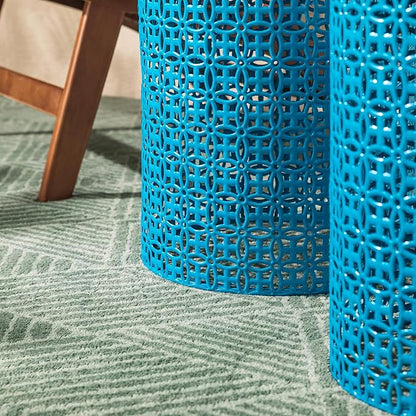 Glitzhome Outdoor Side Table Set of 2, Decorative Garden Stool for Patio Heavy Duty Metal Frame Accent Table Modern End Table, Glossy Blue