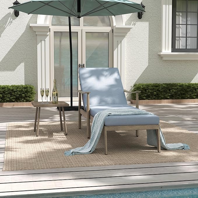 Outdoor Lounge Chair with Armrest, Patio Aluminum Chaise Lounge Set of 2, Adjustable Backrest with Rope Design - Photo 3