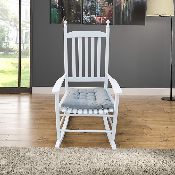 Wood Rocking Chair with High Back and Armrest for Indoor Outdoor Use, Wooden Frame Patio Porch Rocking Chair with Rocker, Front Porch Chairs for Deck Garden Lawn Balcony Backyard, White