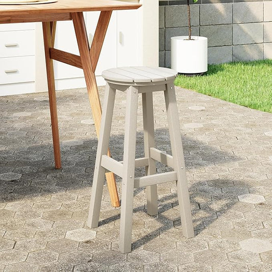 Costaelm 29" Height Outdoor Bar Stools, All-Weather Bar Stools, Adirondack Poly Patio Round Bar Stool for Patio, Deck, Kitchen Counter and Garden, Sand