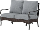 PHI VILLA Wicker & Metal Outdoor 2-Seat Patio Couch, Patio Sofa Loveseat with Deep Seating for Front Porch, Deck - Photo 7