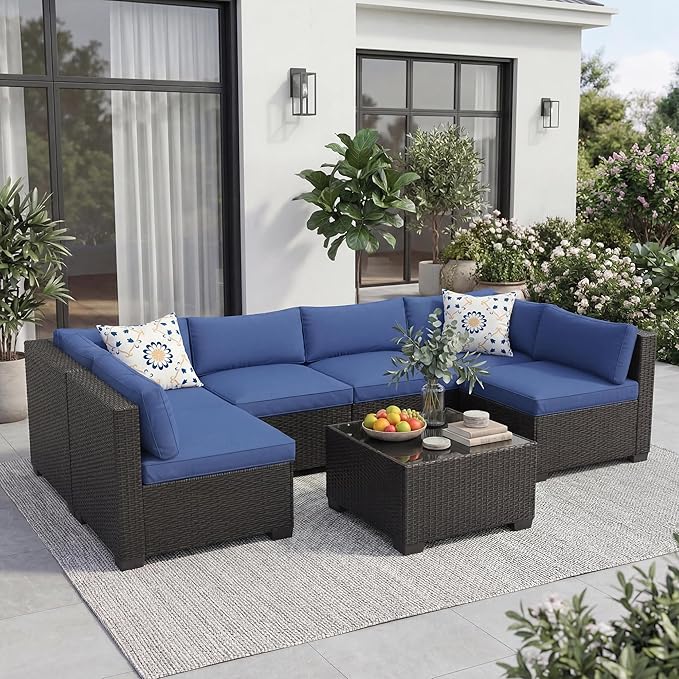 7-Piece Outdoor Patio Furniture Set, Modular Sectional Sofa with Water-Resistant Washable Thick Cushions & Coffee Table - Photo 8