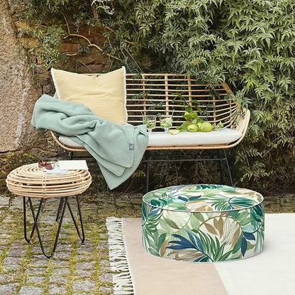 LVTXIII Inflatable Stool Ottoman Footrest with Handle, Decorative Fade-Resistant Foot Stool, Indoor or Outdoor Pouf for Home Garden and Camping Use, D21 x W 21 x H9, Lush Leaf Green