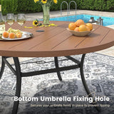 VICLLAX 63" Outdoor Patio Dining Table for 8-10, Metal Round Table with Umbrella Hole for Deck Lawn Garden Backyard - Photo 5