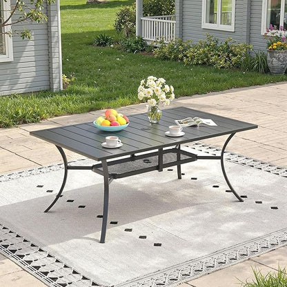 Outdoor Dining Table for 6, 59.2" Rectangle Outdoor Table with Adjustable Umbrella Hole and Storage Shelf, All-Weather Metal Patio Dining Table for Lawn Garden Backyard Deck, Black