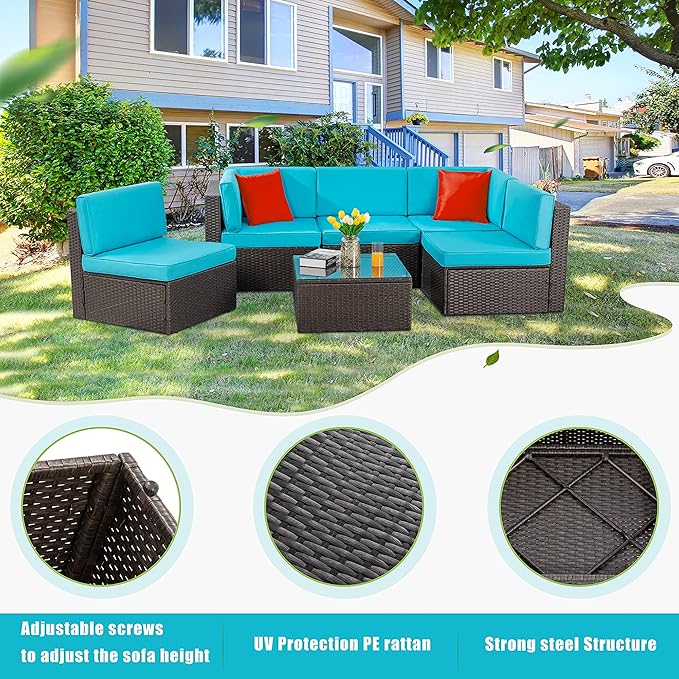 Vongrasig 6 Piece Patio Furniture Set, Small Outdoor Sectional Sofa Couch - Photo 2