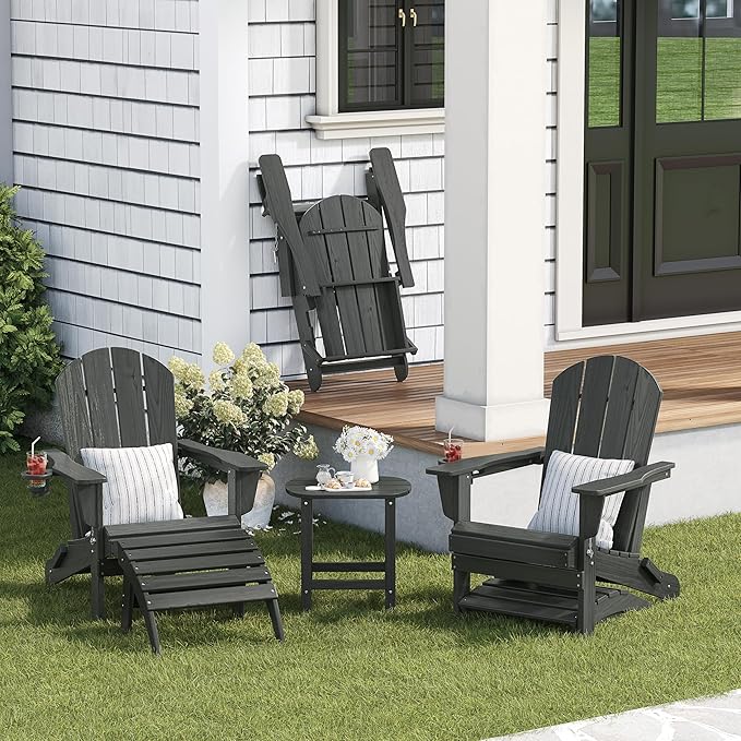 Adirondack Ottoman Set of 2, HDPE Plastic Outdoor Foot Rest Stool for Patio Chair Backyard Porch Pool Deck Garden, All Weather Resistant Lightweight Portable Comfort(Gray)