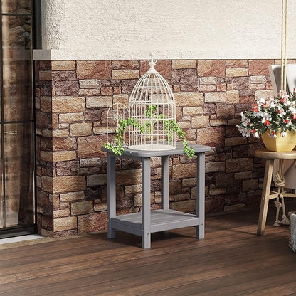 Sundale Outdoor 18" Small Side Table, Patio HDPE All Weather Small Adirondack End Table Water Resistant 2 Tier Rectangular Outside Table for Pool, Garden, Beach, Grey