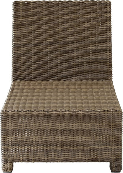 Crosley Furniture Bradenton Armless Outdoor Sectional Chair, Wicker Patio Chairs for Porch, Deck, Backyard, Brown with Sangria Cushions