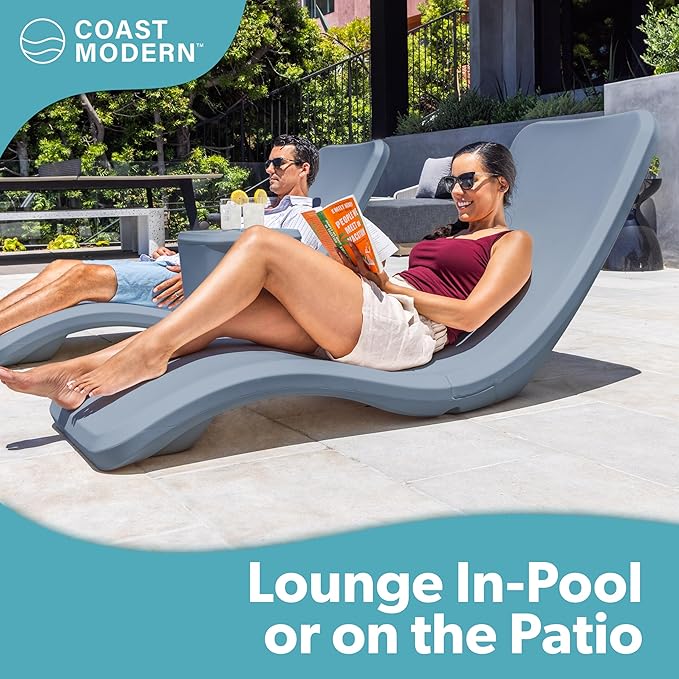 GoSports Coast Modern in Pool Lounge Chair - Waterproof & Weighted Chaise Lounger - Outdoor Pool Furniture for Patio or in Baja Shelf - Stone Blue