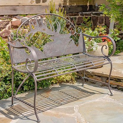 Classic Iron Garden Bench with Nature Scenery (Caribou Backrest in Bronze)