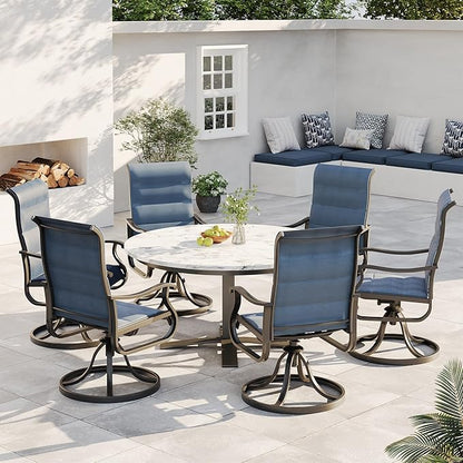 Patio Swivel Chairs Set of 2, Outdoor Dining Chairs with High Back, All-Weather Swivel Rocker Chair for Lawn, Porch or Garden (Padded Navy)