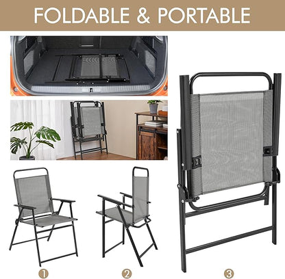 Yaheetech Outdoor Patio Chairs Set of 4, Folding Patio Chairs with Metal Frame, Armrests, Portable Dining Chairs for Camping, Lawn, Garden and Porch, Gray