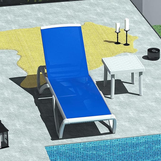 Domi Outdoor Lounge Chair, Aluminum Patio Chaise Lounge with 5 Position Adjustable Backrest and Wheels, All Weather Reclining Chair with Side Table for Patio, Yard,Balcony,Poolside (Blue)