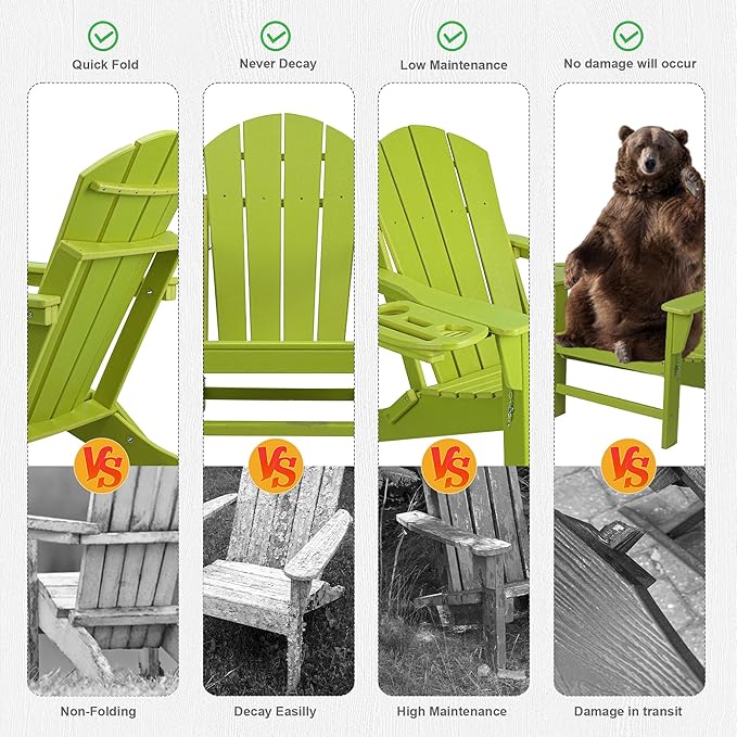 FOOWIN Folding Adirondack Chair Set of 4, HDPE Adirondack Chairs with Cup Holder - Photo 4