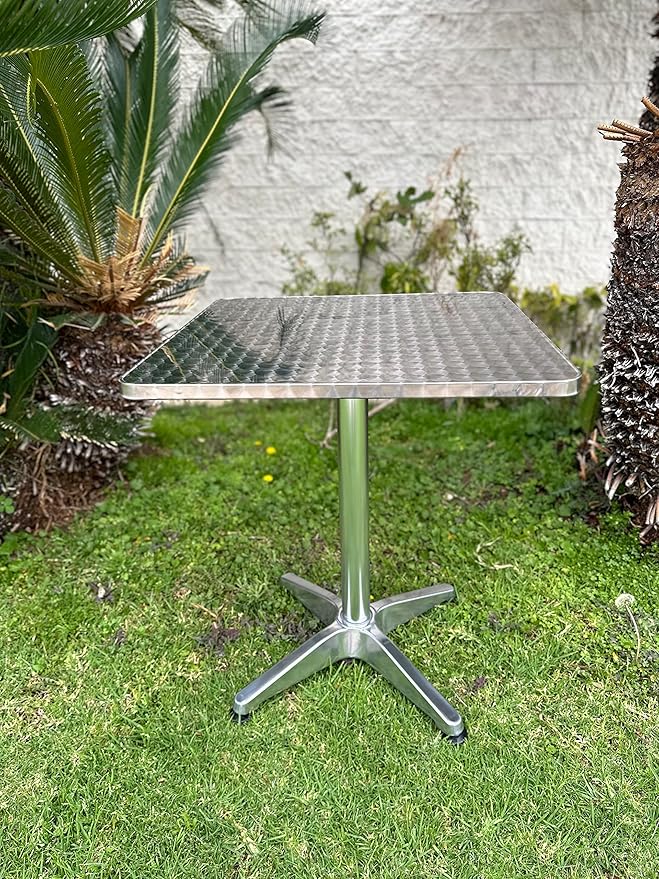 BTEXPERT Indoor Outdoor 23.75" Square Restaurant Table for Patio Stainless Steel Silver Aluminum Furniture with Base - Photo 7