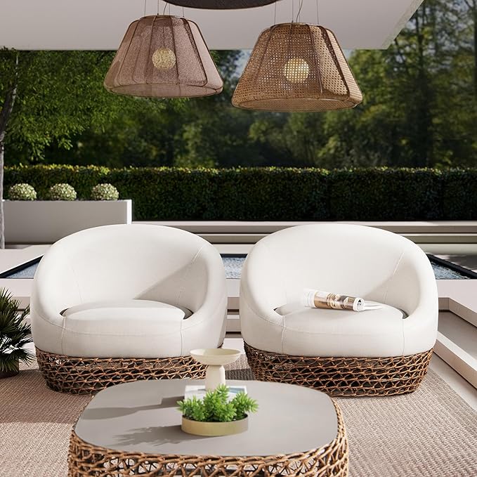Jennifer Taylor Home Willow 35.5" Upholstered Woven Patio Deep Seating Armchair, Golden Brown Wicker Frame, Wheat Beige - Photo 2