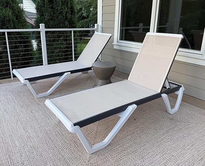 PURPLE LEAF Outdoor Chaise Lounge Set of 2 Plastic Pool Lounge Chair with Aluminum Frame Stackable Poolside Tanning Chairs for Beach Deck Yard Sunbathing, Khaki