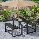 Convertible Bench, 2 in 1 Carbon Steel Picnic Table, Transforming Interchangeable Outdoor Table with Umbrella Hole - Photo 1