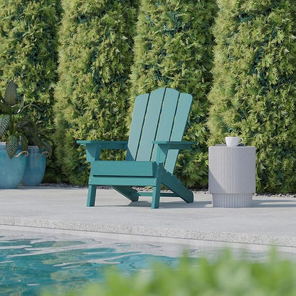 Flash Furniture Newport Adirondack Chair with Cup Holder, Weather Resistant Poly Resin Adirondack Chair, Blue