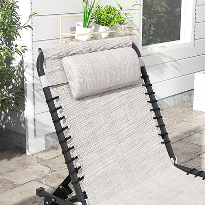 Outsunny Folding Chaise Lounge Chair Set of 2, Patio Sun Tanning Chair, Outdoor Chaise Lounger with 4-Position Reclining Back, Breathable Mesh Seat for Beach, Poolside, Cream