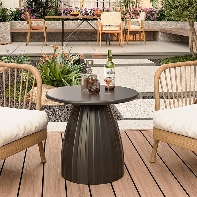 Round Metal Outdoor Patio Side Table Set of 2, Steel Outdoor Accent Table, Black Small End Table, PatioFurniture - Photo 3