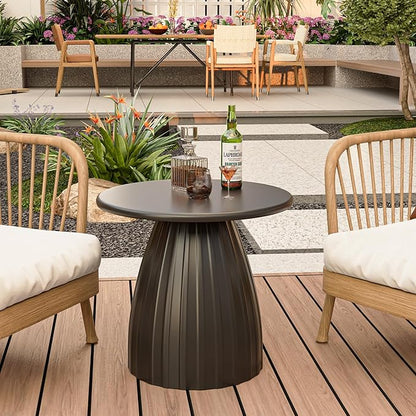 Round Metal Outdoor Patio Side Table, Black Small Patio End Table, Steel Outdoor Accent Table for Garden, Pool, Deck, Balcony, Yard, Living Room, Weather Resistant, No Assembly