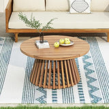 LUMISOL Patio Outdoor Acacia Wood Round Coffee Table, Circle Center Table for Backyard, Lawn, Balcony, Light Teak - Photo 5