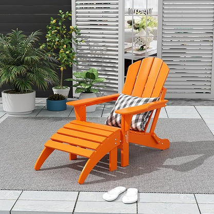 WO Home Furniture Adirondack Chair Outdoor Ottoman Set of 2 PCS Classic Patio Furniture (Orange)