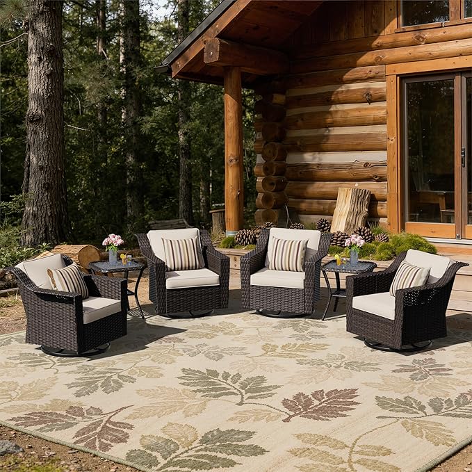 6 Pieces Patio Conversation Furniture Set - 4 Swivel Chairs, 2 Side Tables - Photo 1