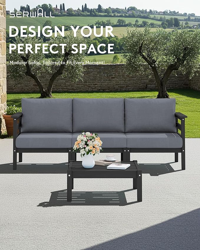 SERWALL HDPE Patio Furniture Set, 4 Pieces Outdoor Sectional Sofa Set - Photo 4