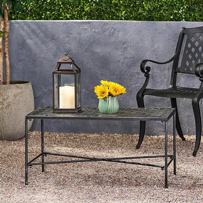 36" Iron Simple Outdoor Rectangular Coffee Table, Modern Courtyard Furniture, Iron Hollowed-Out Grid Surface, Suitable for Placement in The Living Room or Courtyard