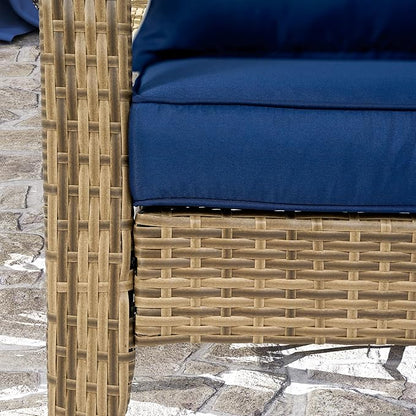 Outsunny Patio Wicker Adirondack Chair, Outdoor All-Weather Rattan Fire Pit Chair with Soft Cushions, Tall Curved Backrest and Comfortable Armrests for Deck or Garden, Dark Blue